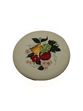 Vintage Completed Round Cross stitch.  Fruit  Padded Colorful-8.5"